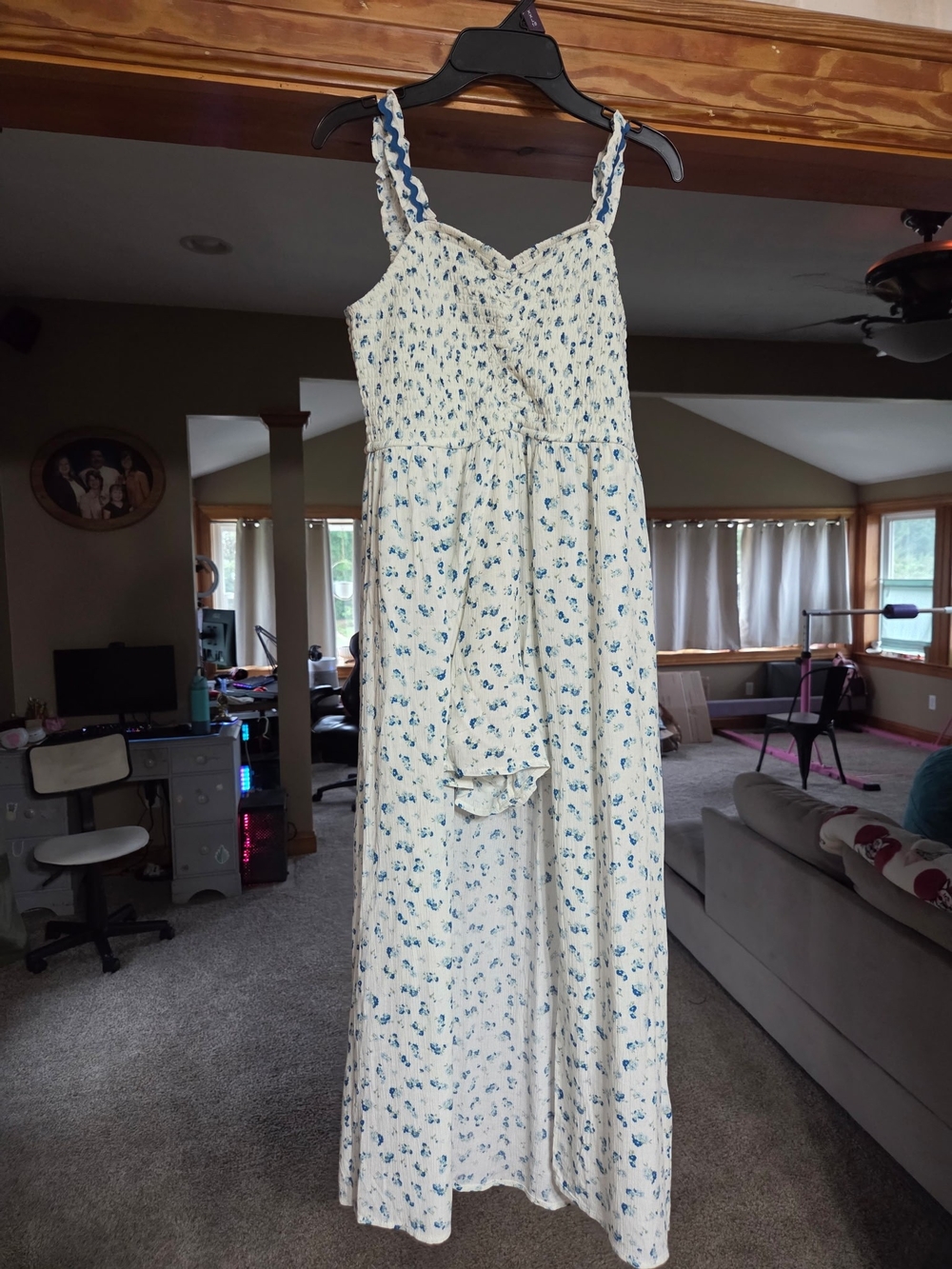 Girls White and Blue Floral Maxi Dress
